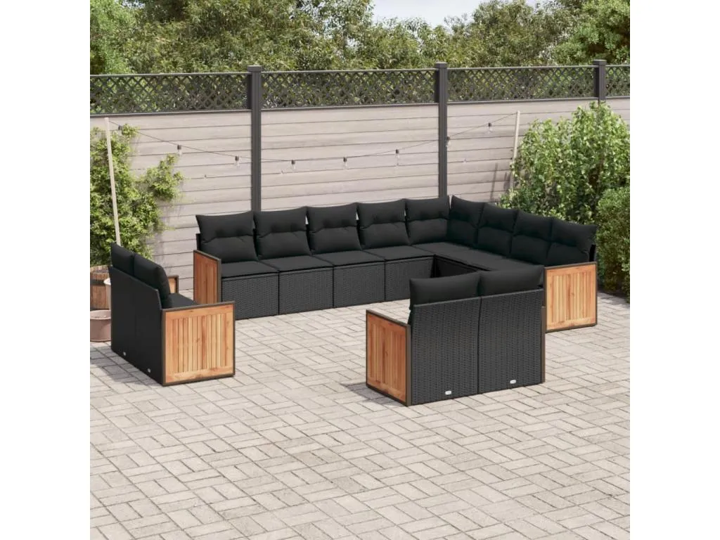 Set de sofás de jardín 12 piezas cojines ratán sintético negro 27598TVPG