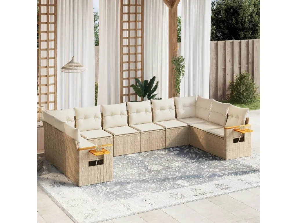 Juego de sofás jardín con cojines beige 10 pzas ratán sintético 24716XLTV