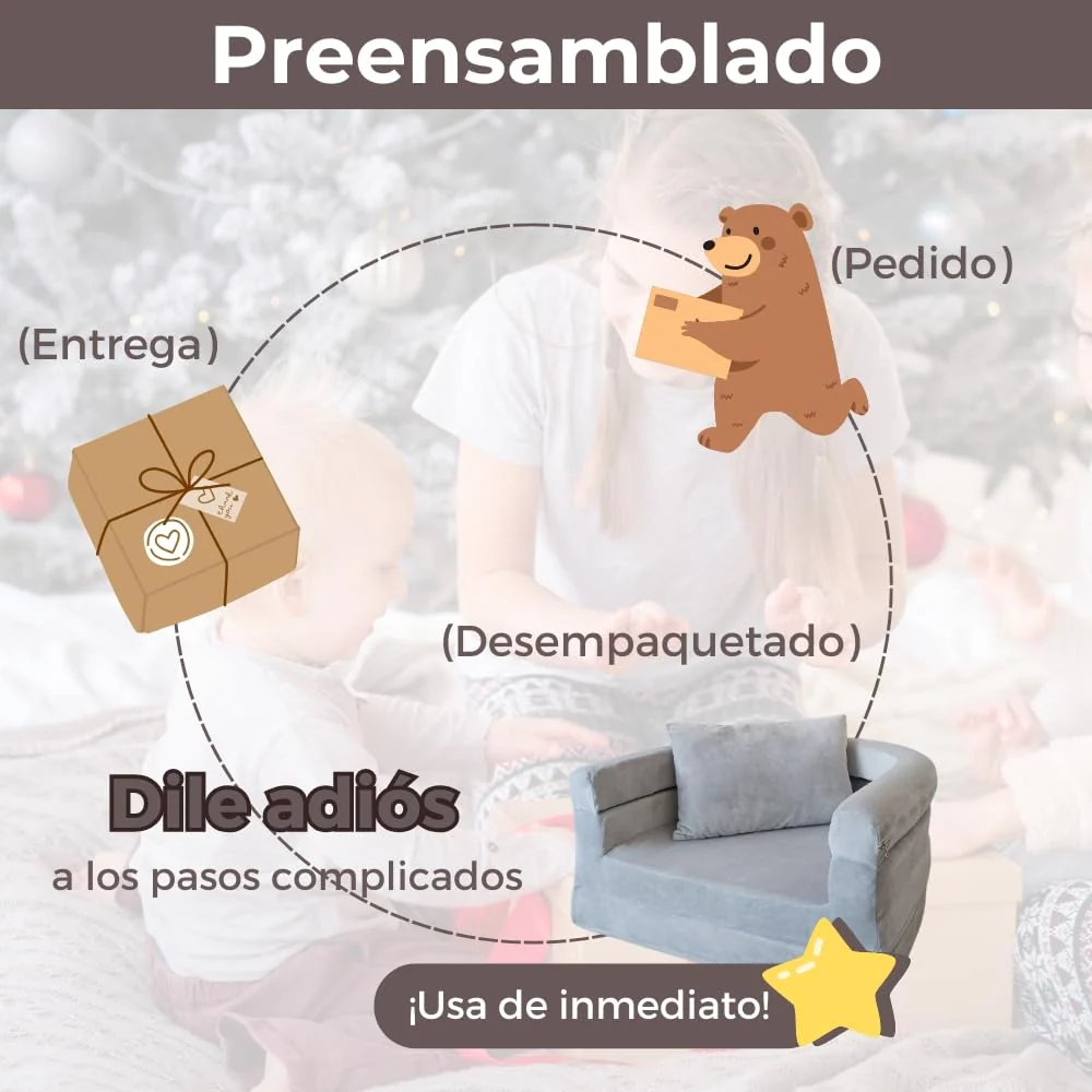 Sofá espuma convertible 3 en 1 para niños gris