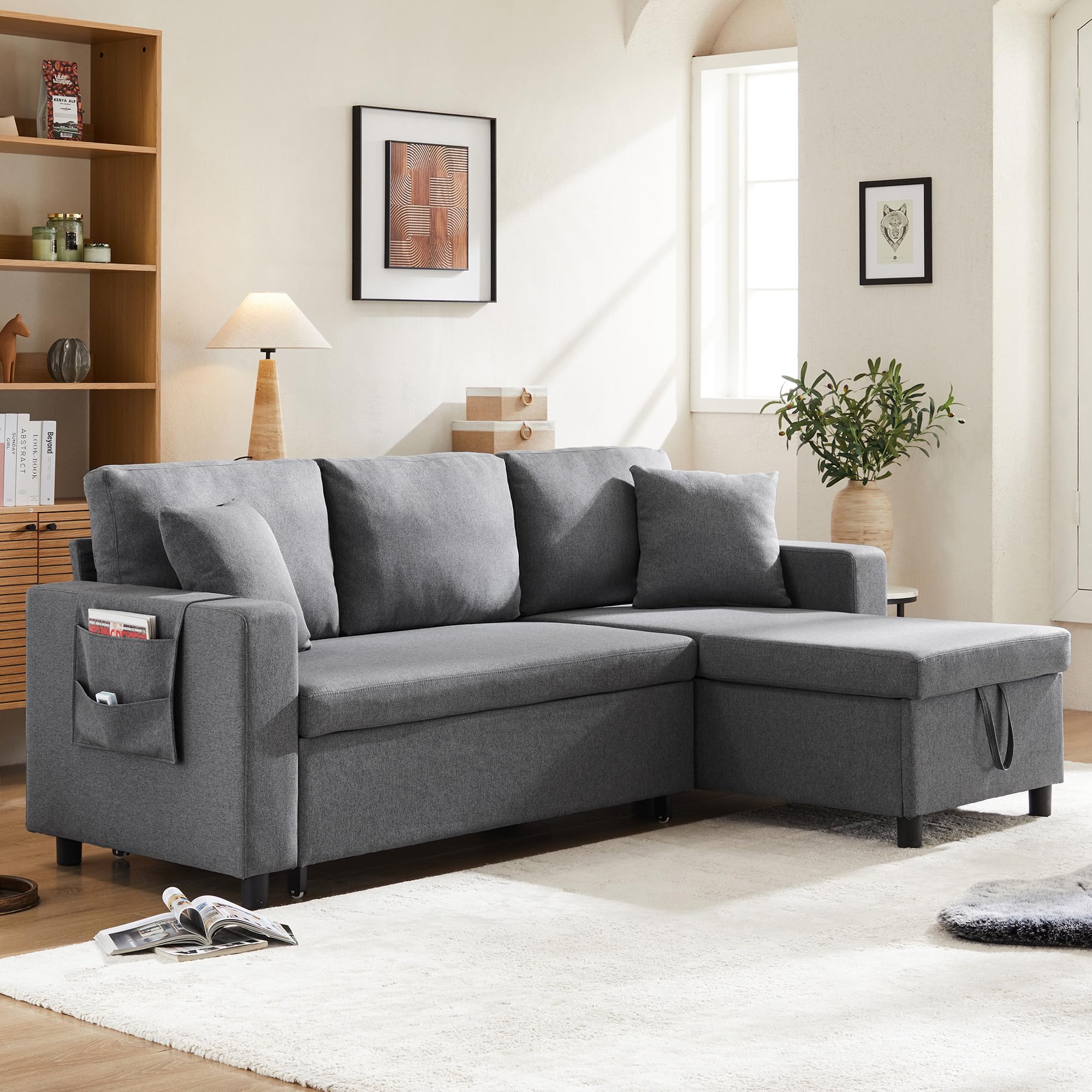 Sofá cama 3 plazas chaise longue con almacenamiento