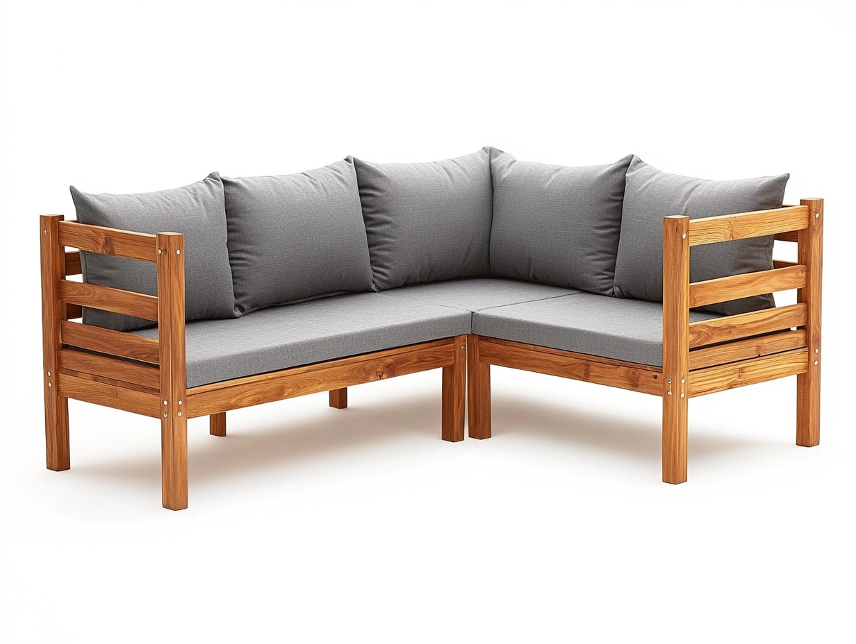 Sofá Esquinero de Madera de Acacia con Cojines de Poliéster Gris