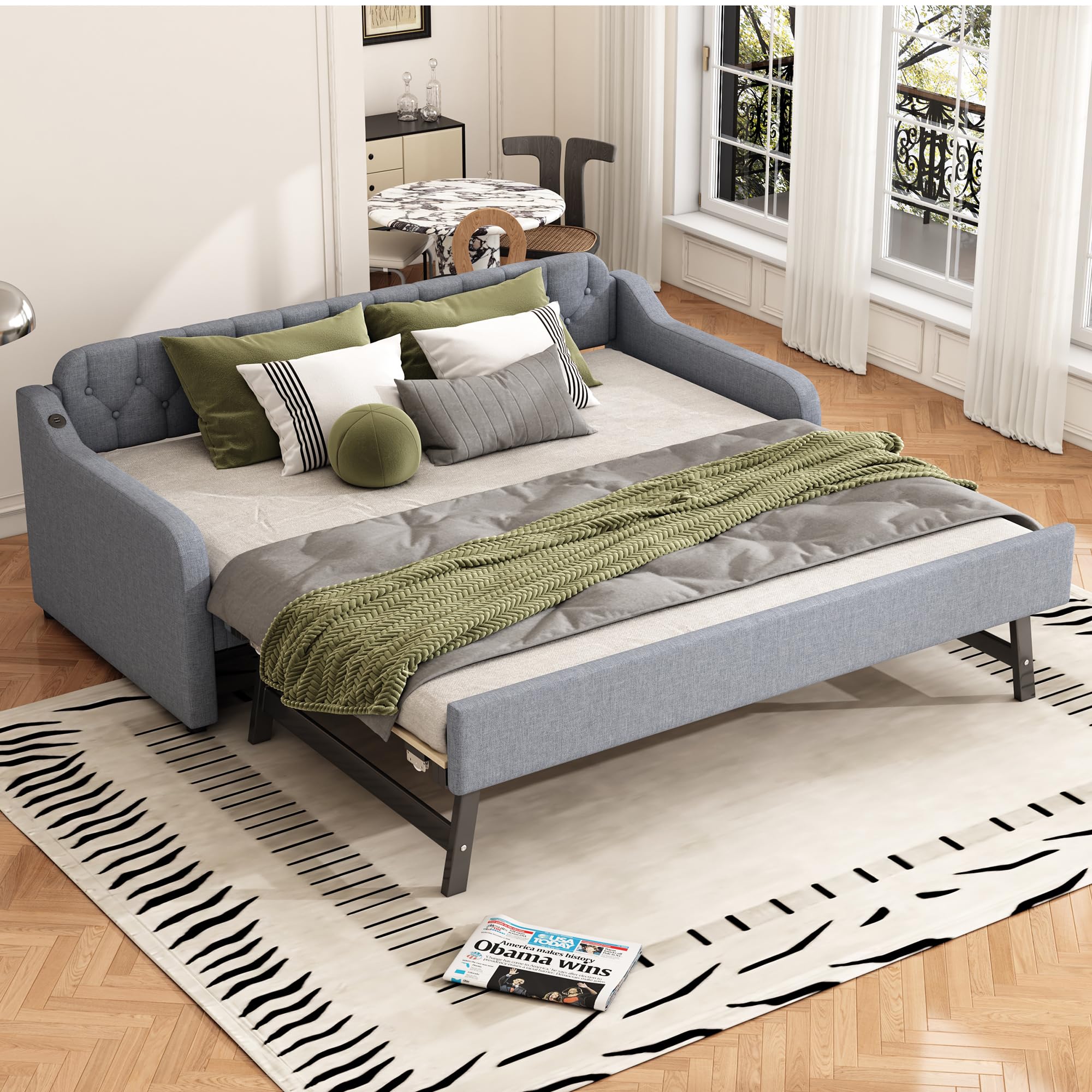 Sofá cama doble plegable 90x200 cm con USB gris