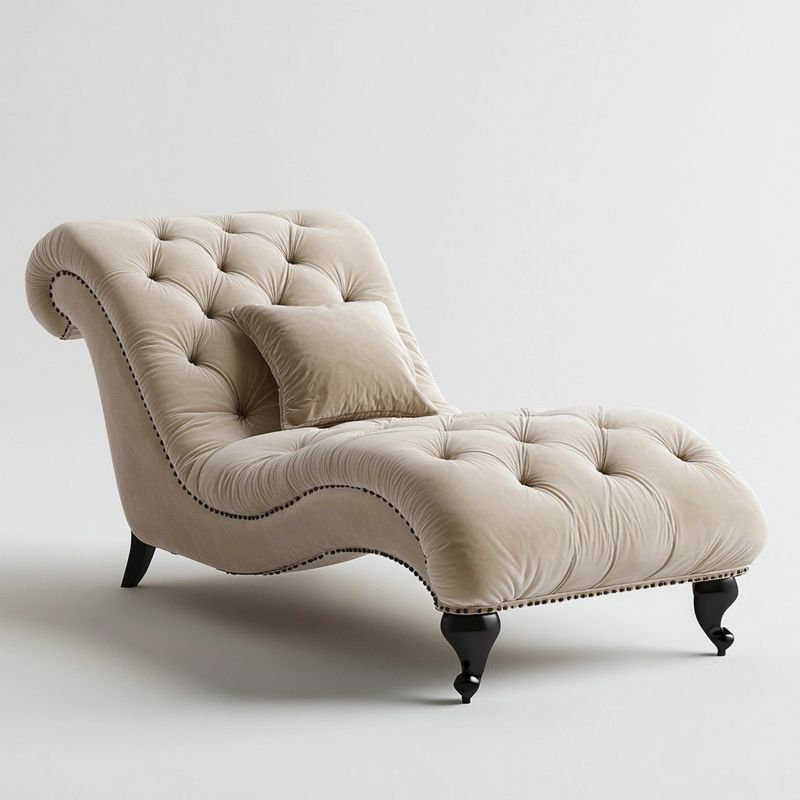 Sofá Chaise Longue Clásico Terciopelo Salón 190x75x85 Elegancia Beige