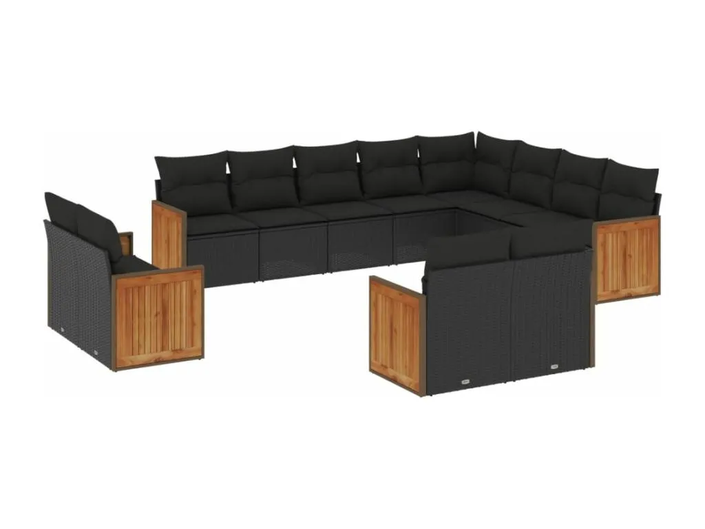 Set de sofás de jardín 12 piezas cojines ratán sintético negro 27598TVPG