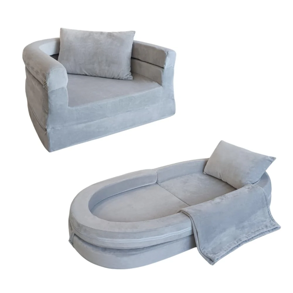 Sofá espuma convertible 3 en 1 para niños gris