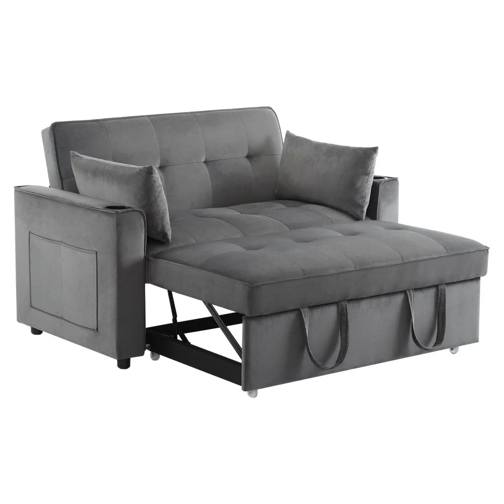 Sofá cama plegable multifuncional gris terciopelo