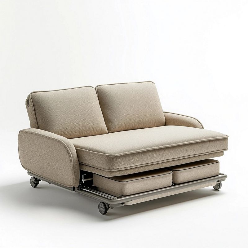 Sofá Cama Beige Transformable para Sala de Estar Algodón