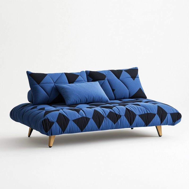 Sofá Cama Tapizado Geométrico Azul/Negro Salón 200x90cm Convertible