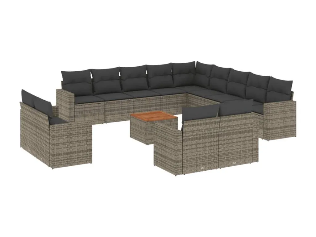 Set de sofás de jardín 14 pzas con cojines ratán sintético gris HTVA02208