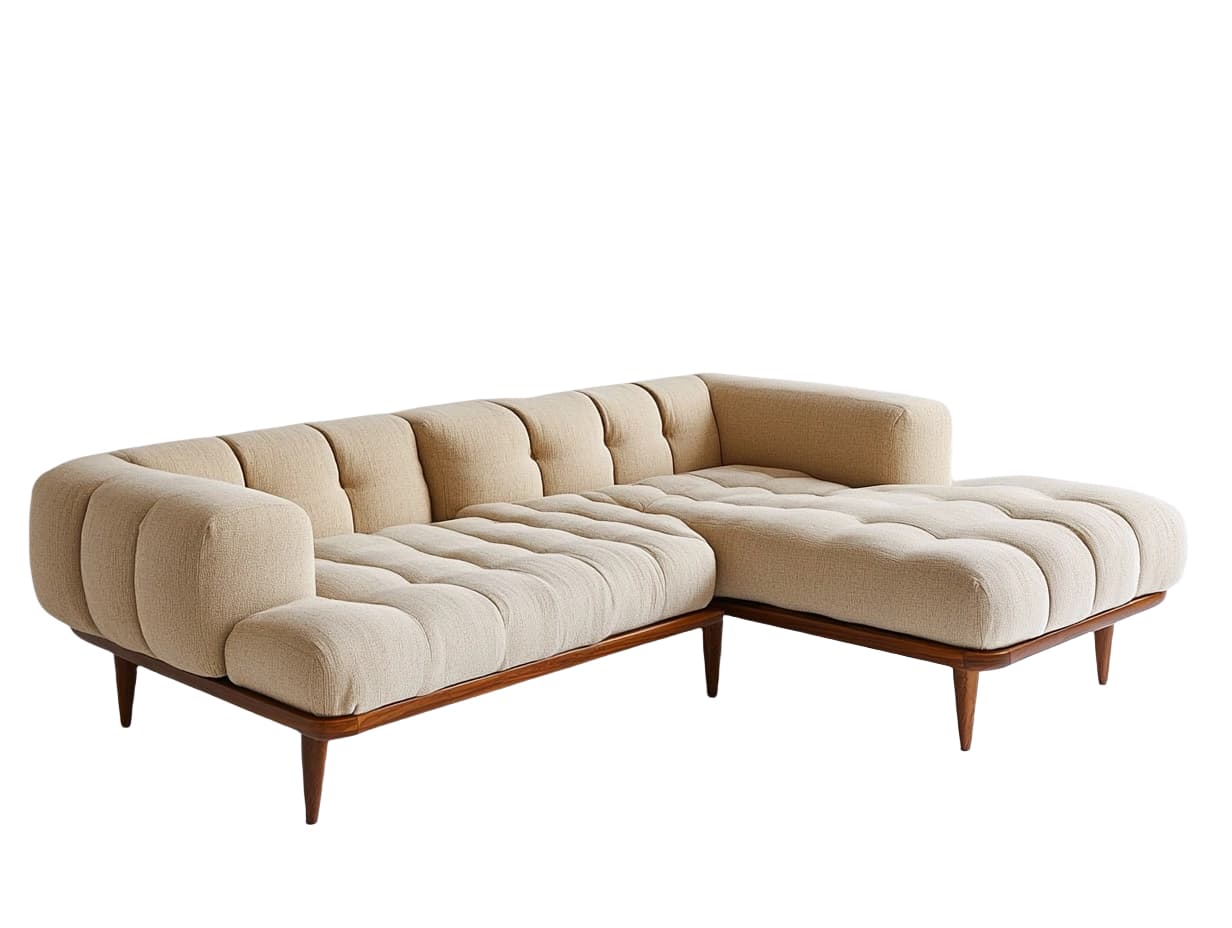 Sofá Esquinero Tela Beige Madera 250x150 cm L-Forma
