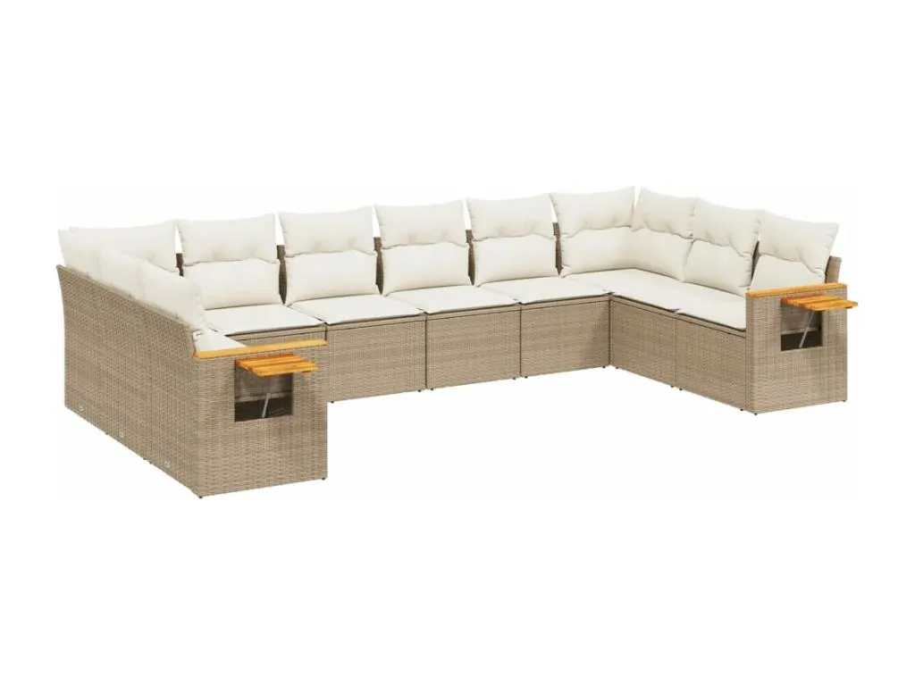 Juego de sofás jardín con cojines beige 10 pzas ratán sintético 24716XLTV