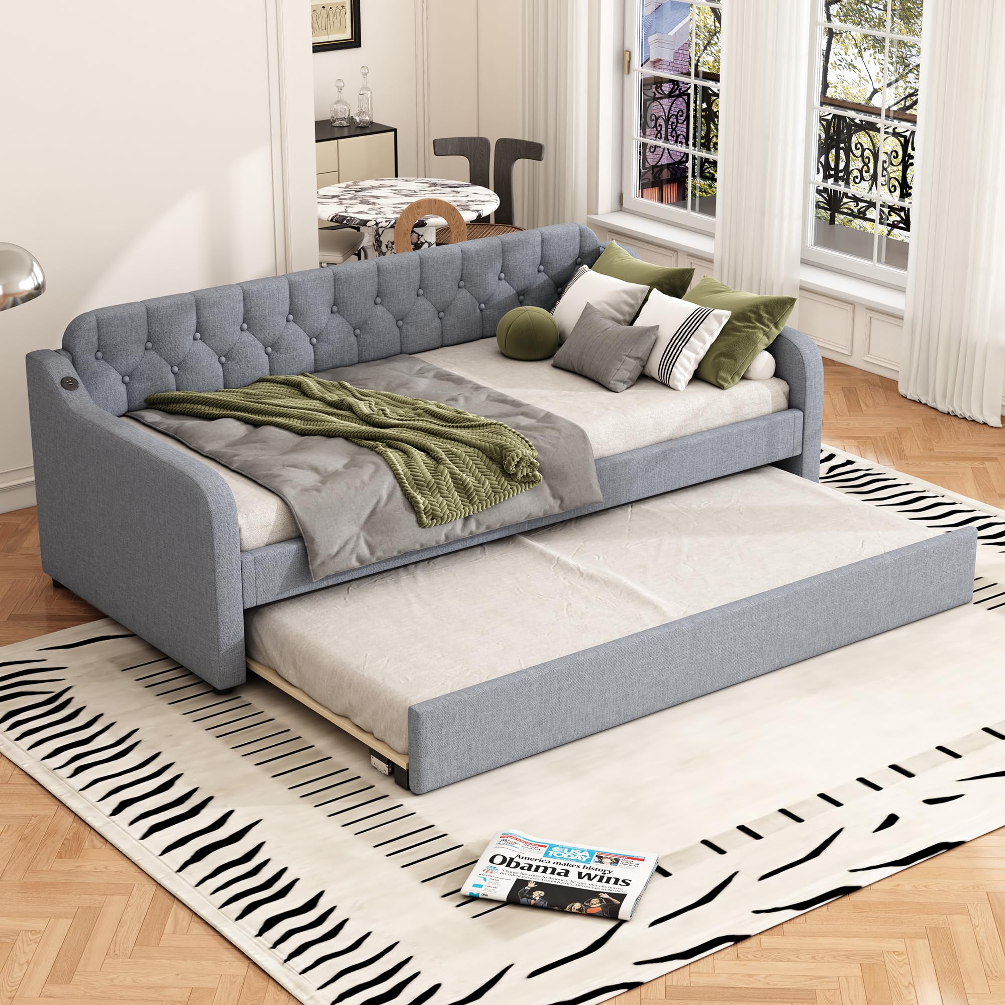 Sofá cama doble plegable 90x200 cm con USB gris